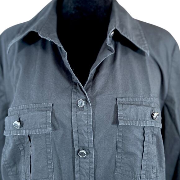 Michael by Michael Kors Long Sleeve Belted Utility Button Down Shirt Large Black - Picture 5 of 14